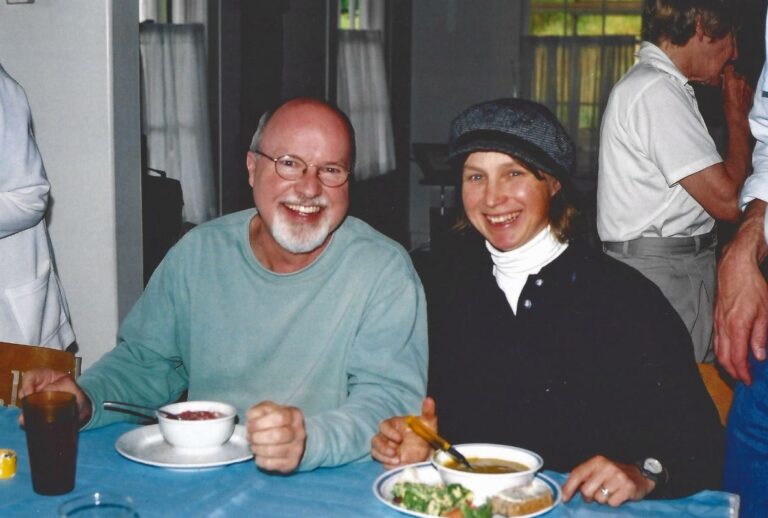 The Rev. Cynthia Bourgeault (right) with the Rev. Richard Rohr OFM at a retreat at The Contemplative Centre on Salt Spring Island in 2001. Photo: Mary-Clare Carder