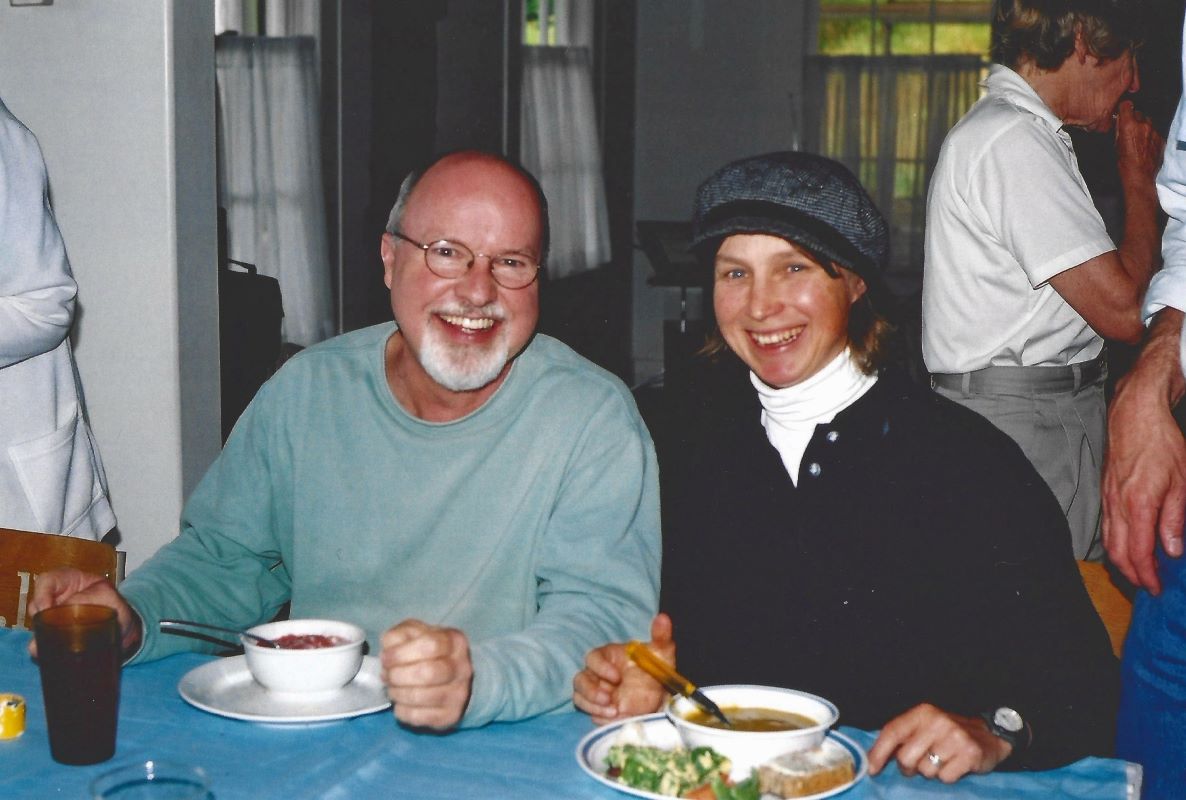 The Rev. Cynthia Bourgeault (right) with the Rev. Richard Rohr OFM at a retreat at The Contemplative Centre on Salt Spring Island in 2001. Photo: Mary-Clare Carder